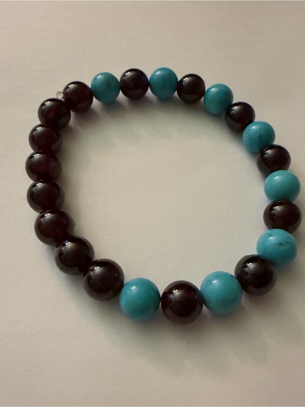 Turquoise and garnet Beaded Stretch Bracelet